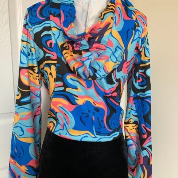 Blue Print Zip Up Crop Hoodie - Picture 3 of 4